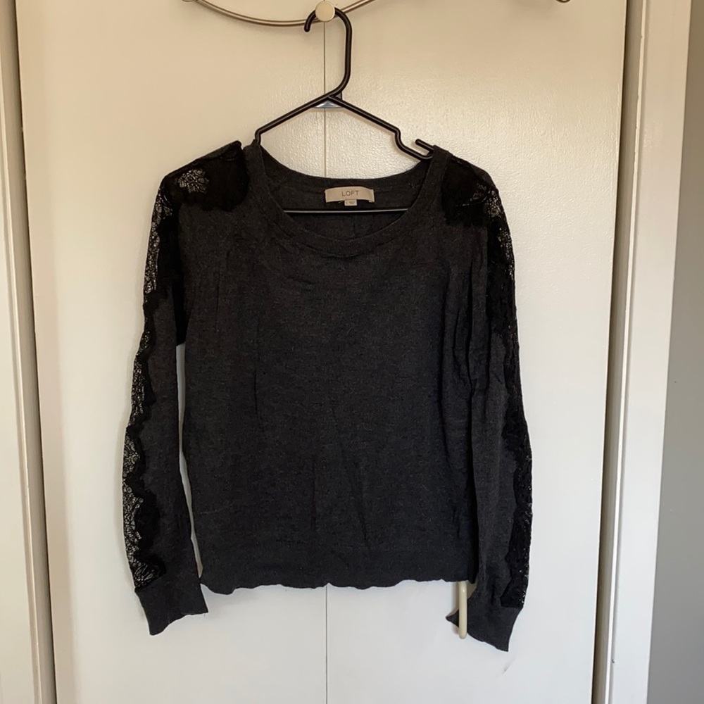 Grey Sweater with Black Lace Details